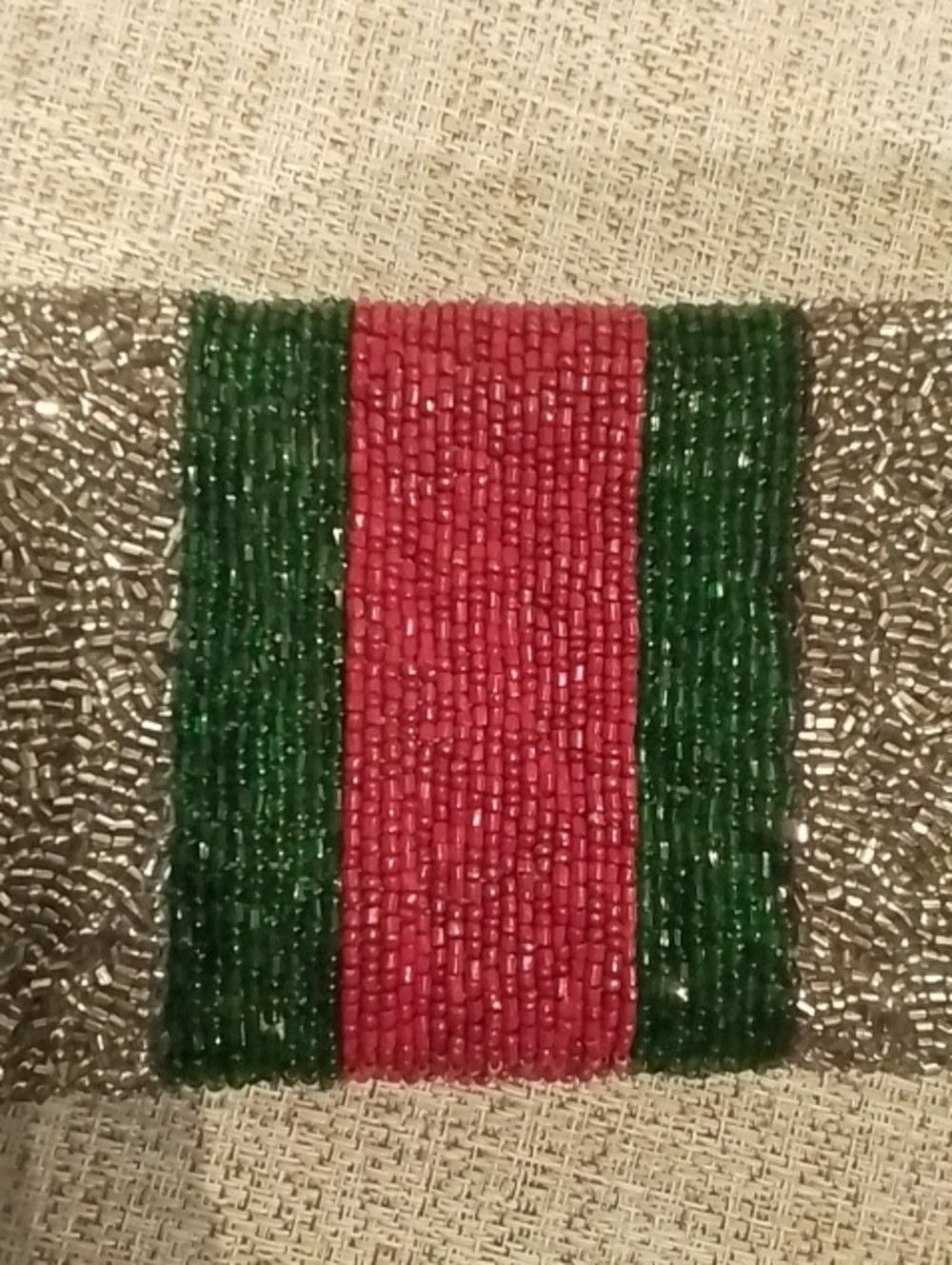 Tiana Hand Beaded Metallic Silver Clutch Bag Green Red Silver - Picture 11 of 12